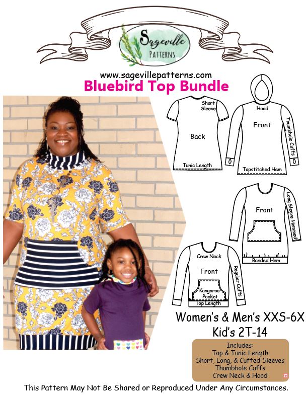 Bluebird Top Bundle! Save on ALL 3 when you bundle the Men's, Women's & Kid's Patterns!